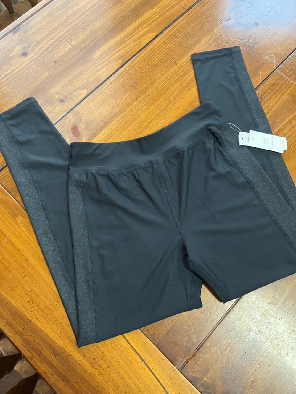 NEW We Wander Girls Performance Jersey Sparkle Panel Leggings. Black Size XL